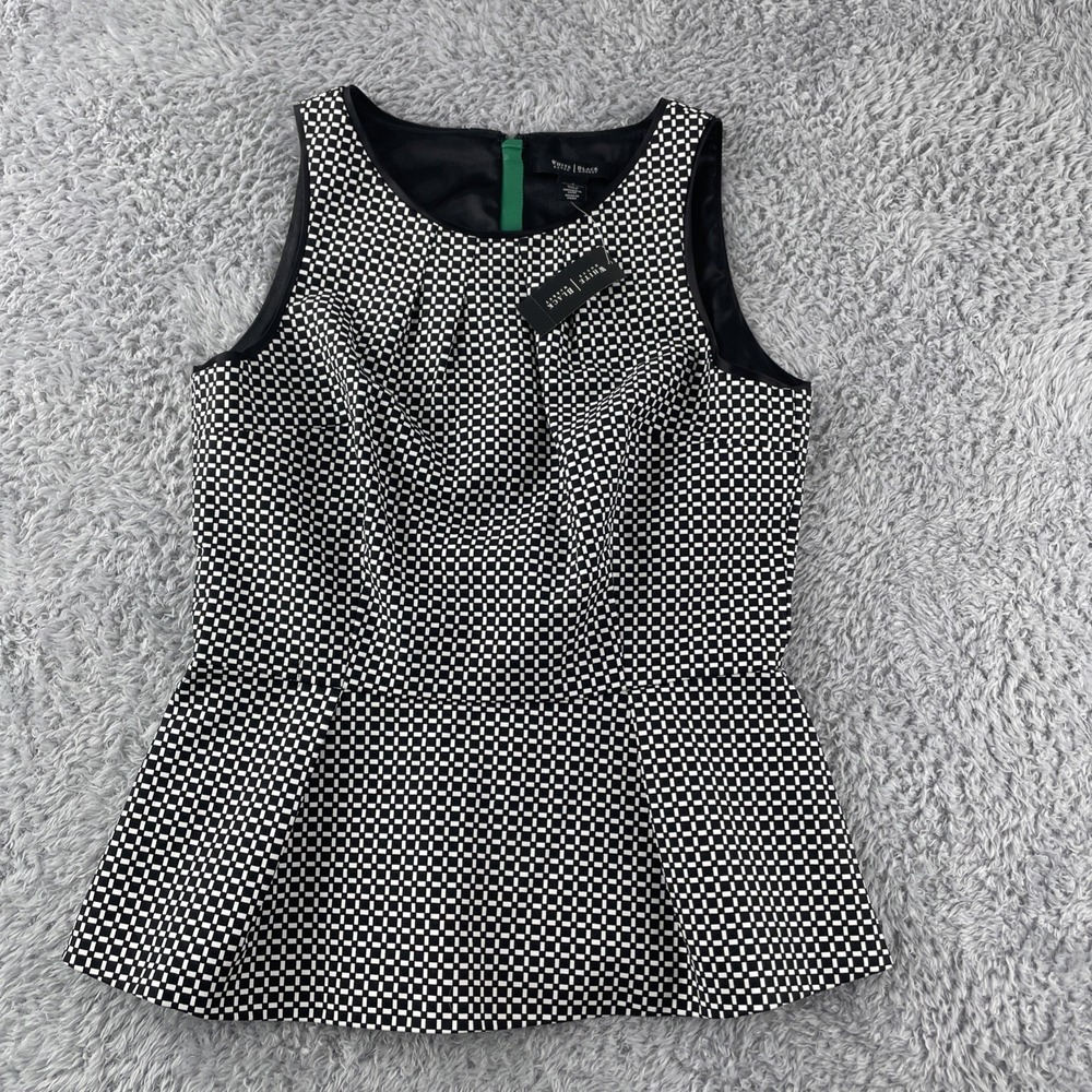 White House Black Market Top 8 Peplum Geometric Print Black White Party‎ Dressy